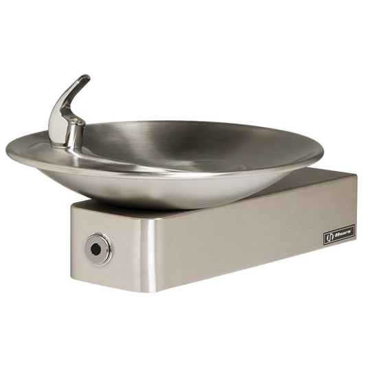 Haws 1001HO ADA, stainless steel w/round sculpted bowl, touchless operation. Also must purchase item 6700 - Steel in-wall mounting plate, single bubbler fountains