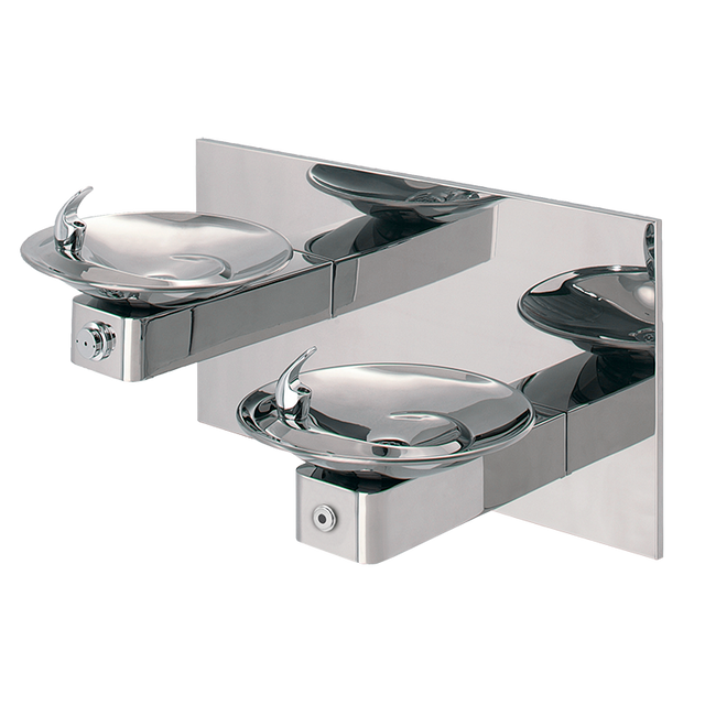 Haws 1011HPSHO 1011HO in high-polished stainless steel, touchless operation one side. Also must purchase item 6700.4 - Steel in-wall mounting plate, hi-lo dual bubbler fountains