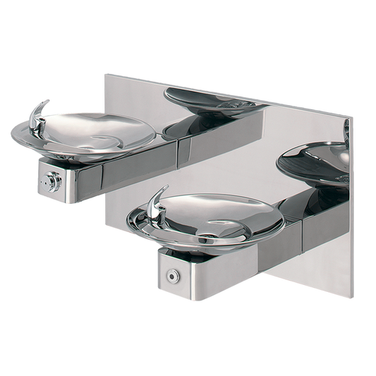 Haws 1011HPSHO 1011HO in high-polished stainless steel, touchless operation one side. Also must purchase item 6700.4 - Steel in-wall mounting plate, hi-lo dual bubbler fountains