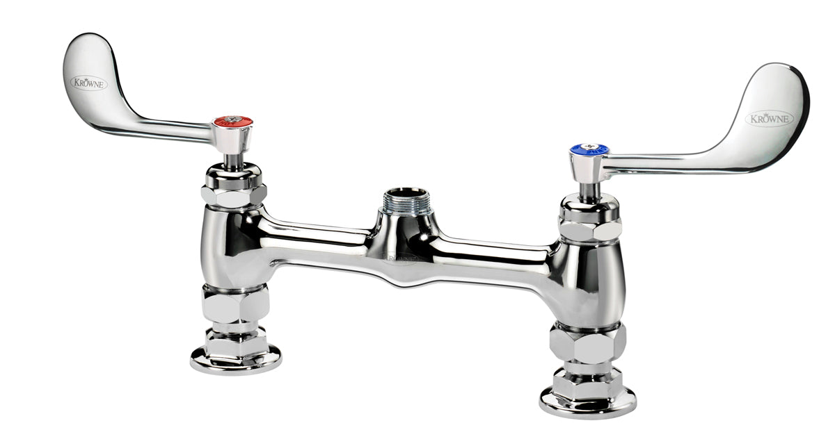 Krowne 15-8XXL-W ROYAL SERIES 8" CENTER RAISED DECK Faucet Body ONLY WITH WRIST BLADE HandLES, VANDAL RESISTANT       