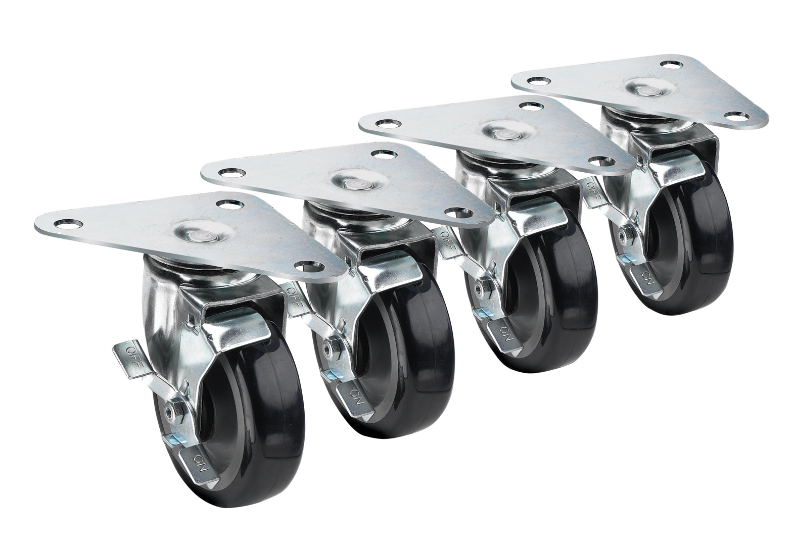 Krowne 28-161S SET OF HEAVY DUTY TRIANGLE PLATE CASTERS W/ 5" LOCKING WHEELS, 500 LBS PER CASTER- 4 PIECES          
