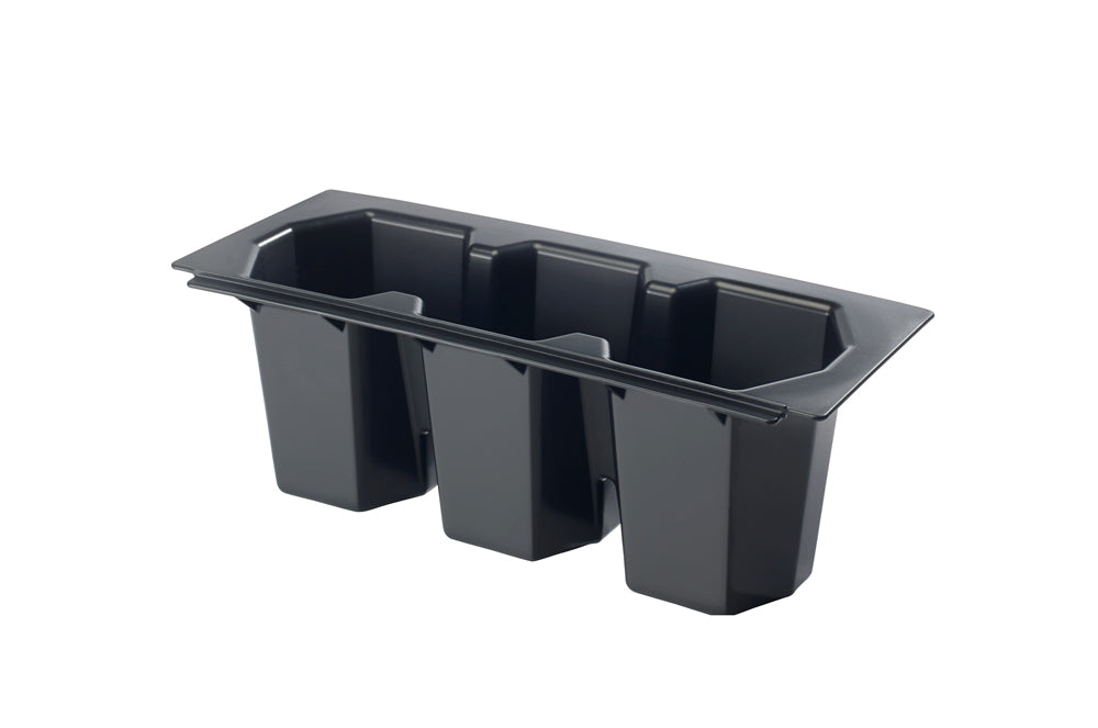 Krowne 30-550 Krowne 30-550. 3-Bottle Plastic Bottle Well for KR19 Ice Bins (Quantity 1). Raised floor to keep bottles dry. Built in rail for optional sliding cover. Durable black ABS plastic.   