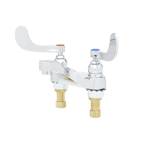 T&amp;S Brass B-0890 Lavatory Faucet, 4" Deck Mount, Cast Spout, 2.2 gpm Aerator, 4" Wrist-Action Handles.
 