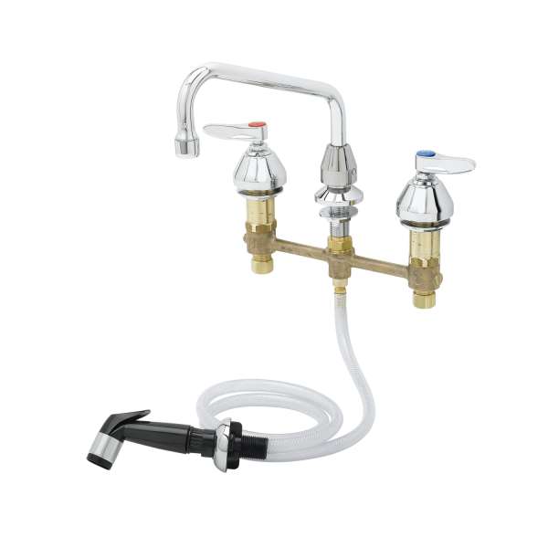 T&amp;S Brass B-2347-02 Medical Faucet w/SideSpray, 8" Centers, 8" Swing Nozzle w/Aerator, Lever Handles
 