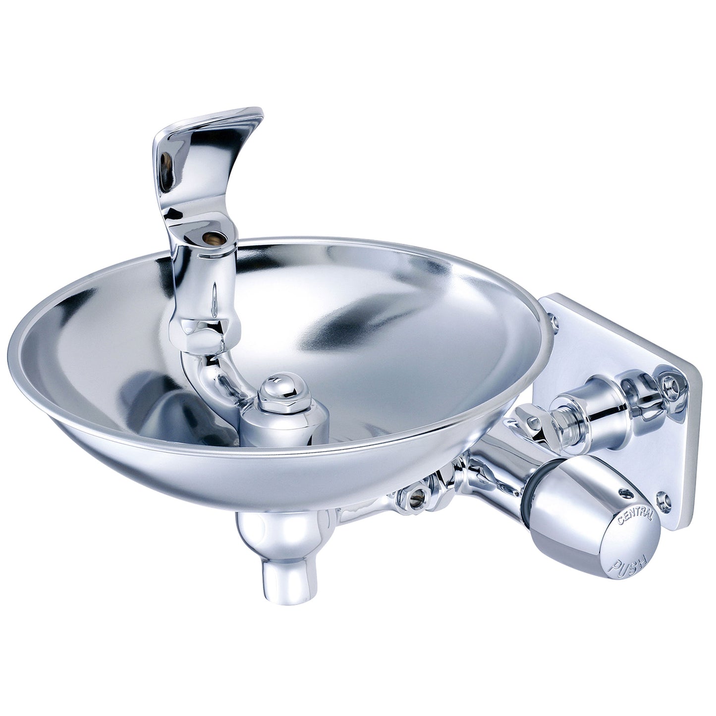 Central Brass 0366-N2Hx8Wb Drinking-Wallmount Slow-Close Push Hdl Brass Bowl 3/8" Female W/Wall Brack-Pc