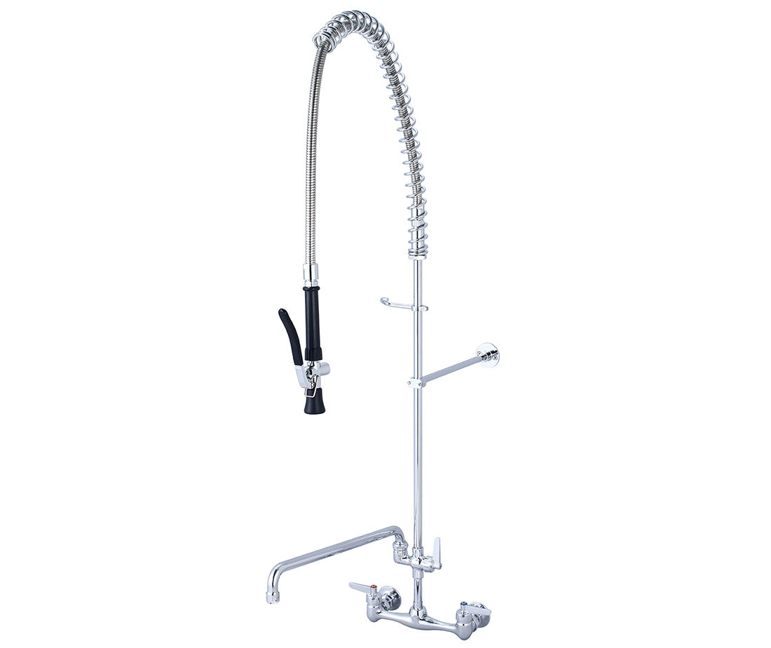 Central Brass 80047-Ule60-Ad23 Pre-Rinse-Wallmount 7-7/8" To 8-1/8" Two Lever Hdls Pre-Rinse Fitting Add-On Faucet 18" Tube Spt Cer