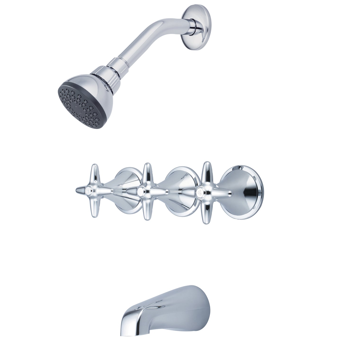 Central Brass 80868-C3 Tub & Shower-3 Cross Hdl 1/2" Cxc 8" Cntrs Shwrhead Brass Spt Ceramic Cart-Pvd Pc