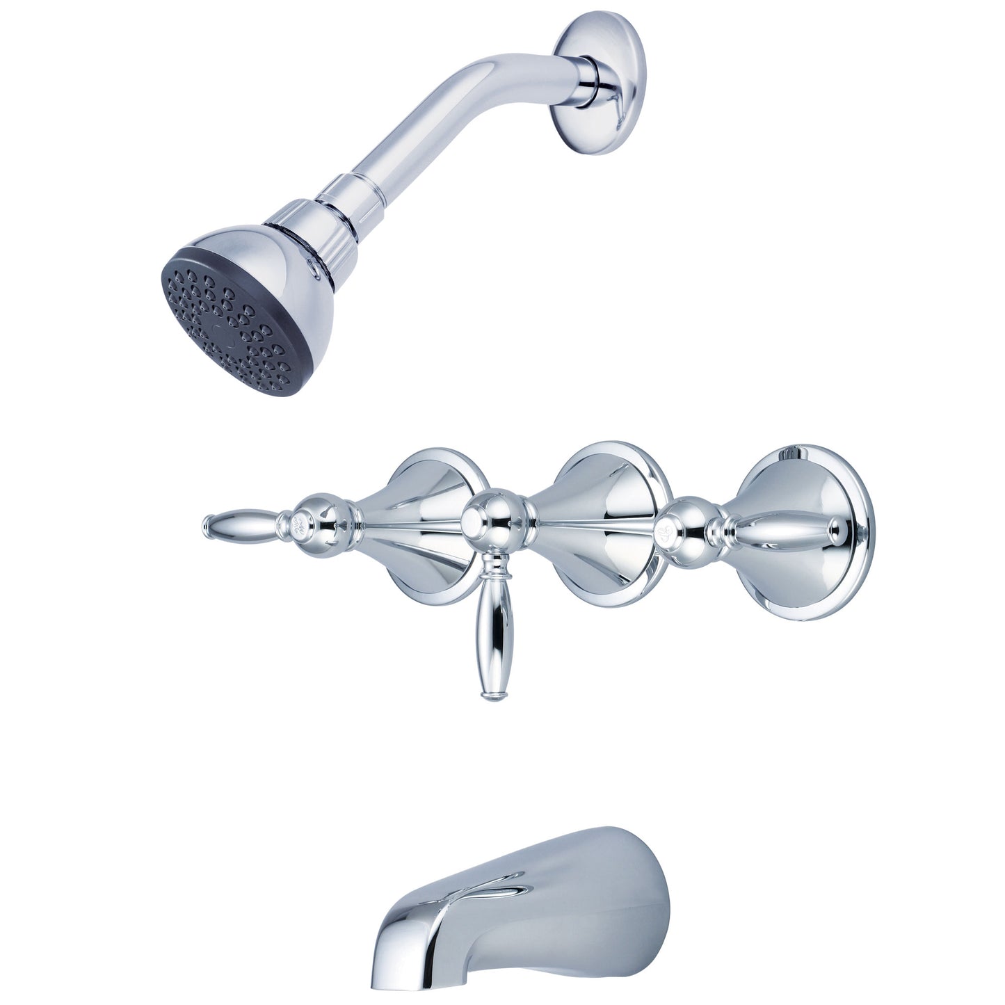 Central Brass 80868-L3 Tub & Shower-3 Lvr Hdl 1/2" Cxc 8" Cntrs Shwrhead Brass Spt Ceramic Cart-Pc