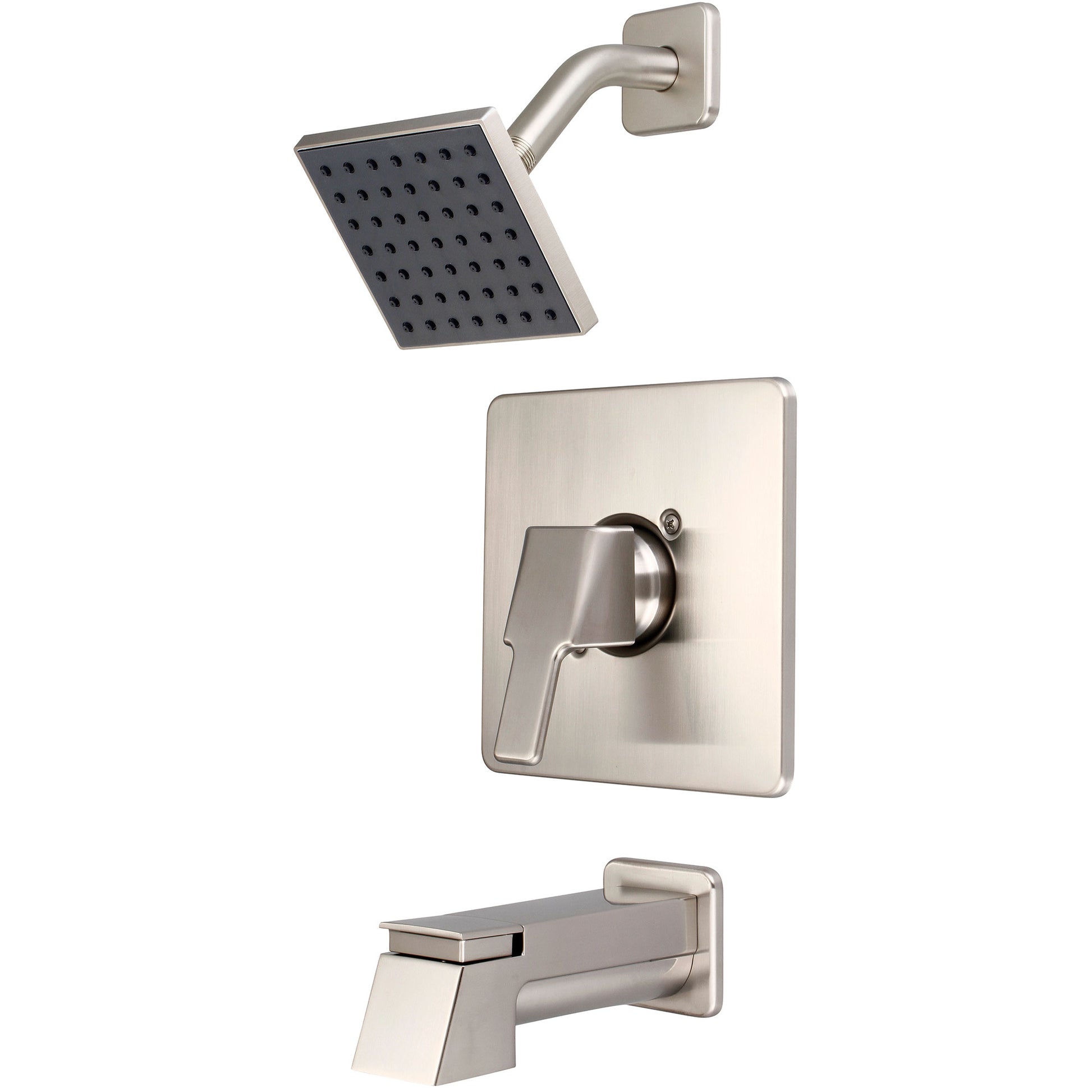 Olympia T-2398-BN TUB & SHWR TRIM SET-LVR HDL EXT. COMBO DVR TUB SPT W/ESCUTCHEON SINGLE FUNC 4" SQUARE SHWR-PVD BN