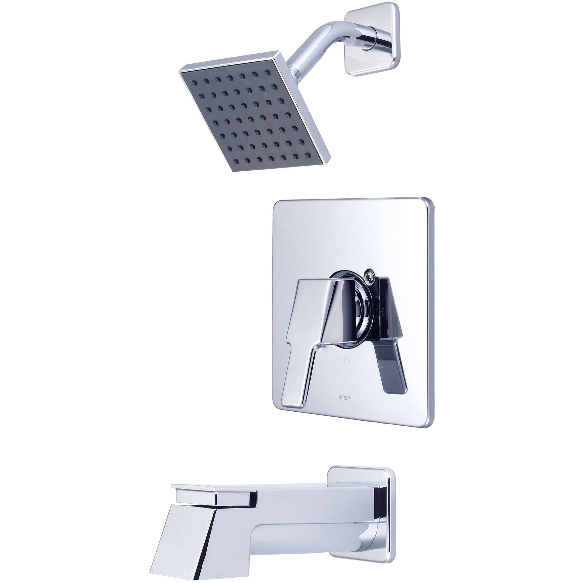 Olympia T-2398 TUB & SHWR TRIM SET-LVR HDL EXT. COMBO DVR TUB SPT W/ESCUTCHEON SINGLE FUNC 4" SQUARE SHWR-CP